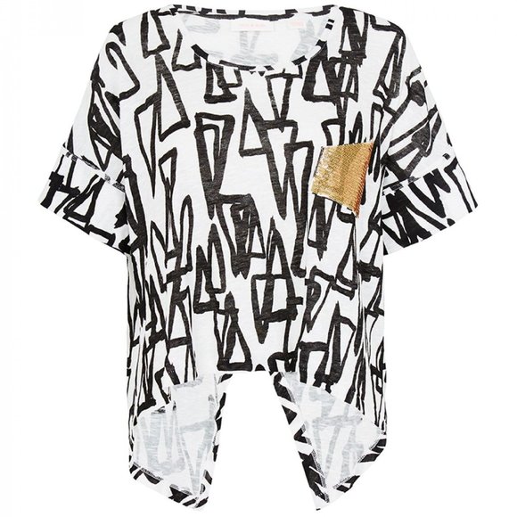 sass & bide Tops Sass Bide On The Moon Sequin White Black Crop Top